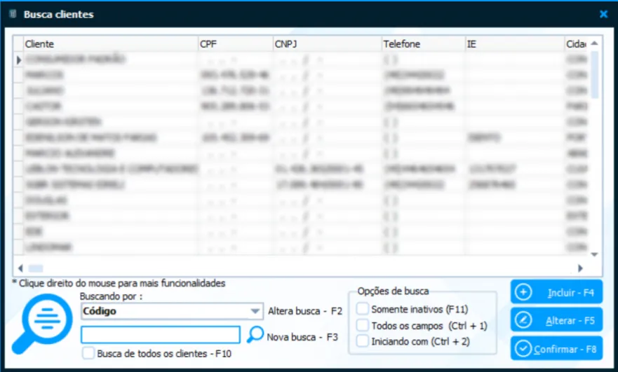 Tela do SGBR — cadastro de clientes